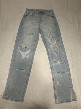 American Eagle Outfitters Light Blue Distressed Straight-Leg Jeans